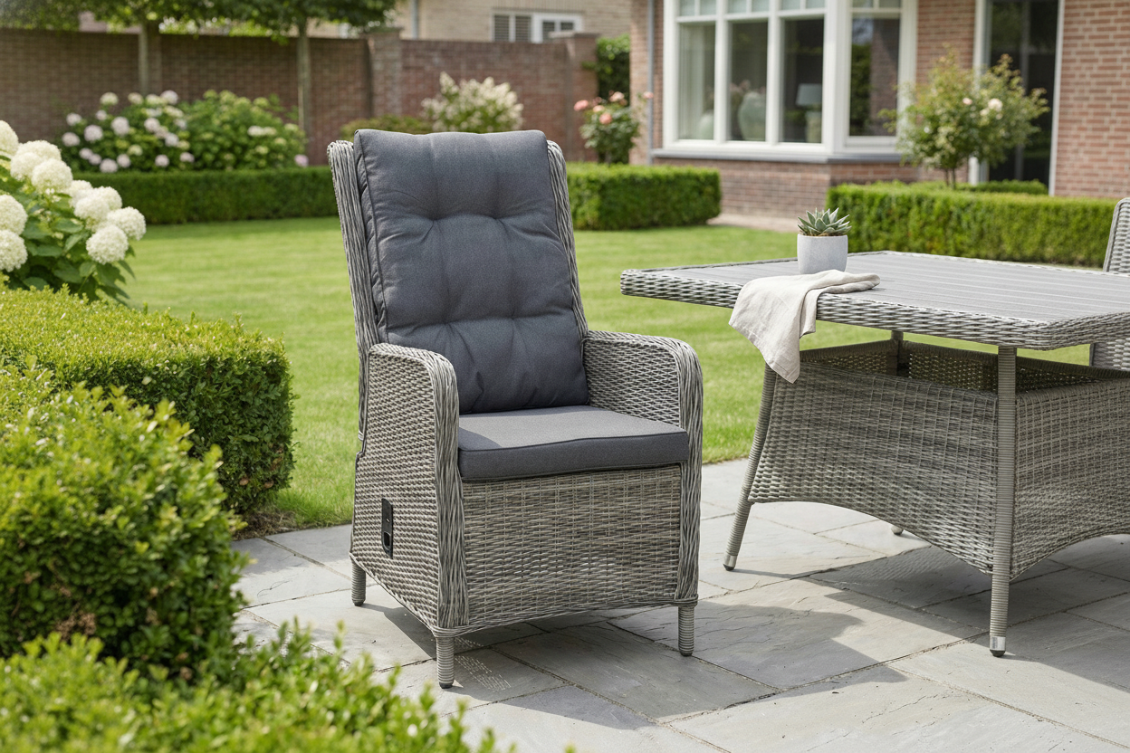 Marling Verstelbare Tuinstoel | Dining - Kobo Grey in einem stimmungsvollen Garten - Outnest Gartenmöbel