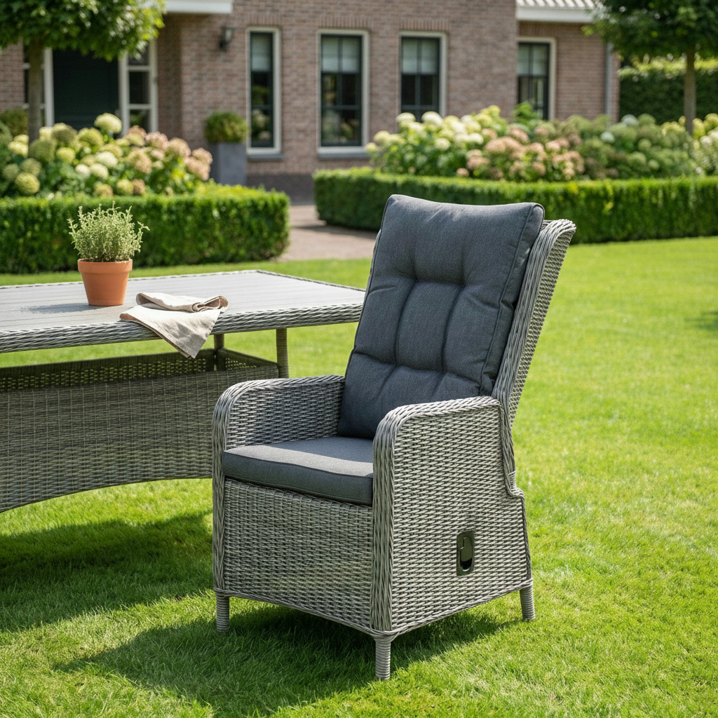 Marling Verstelbare Tuinstoel | Dining - Natural Grey in einem stimmungsvollen Garten - Outnest Gartenmöbel