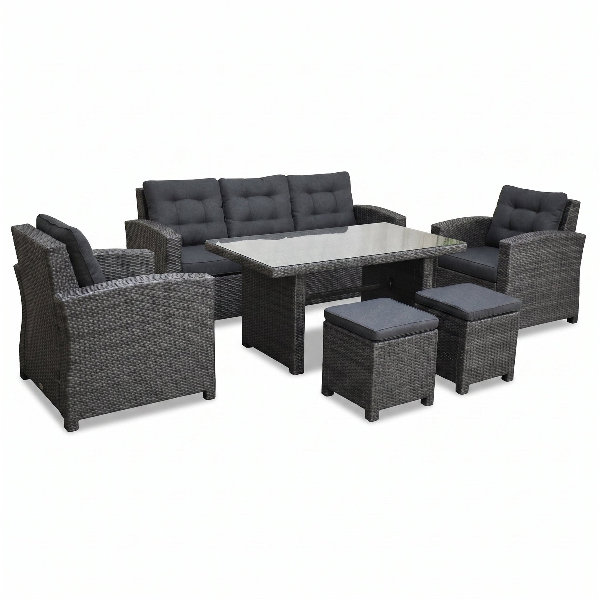 Minnesota Dining Loungeset - Glas / Dark Grey in einem stimmungsvollen Garten - Outnest Gartenmöbel