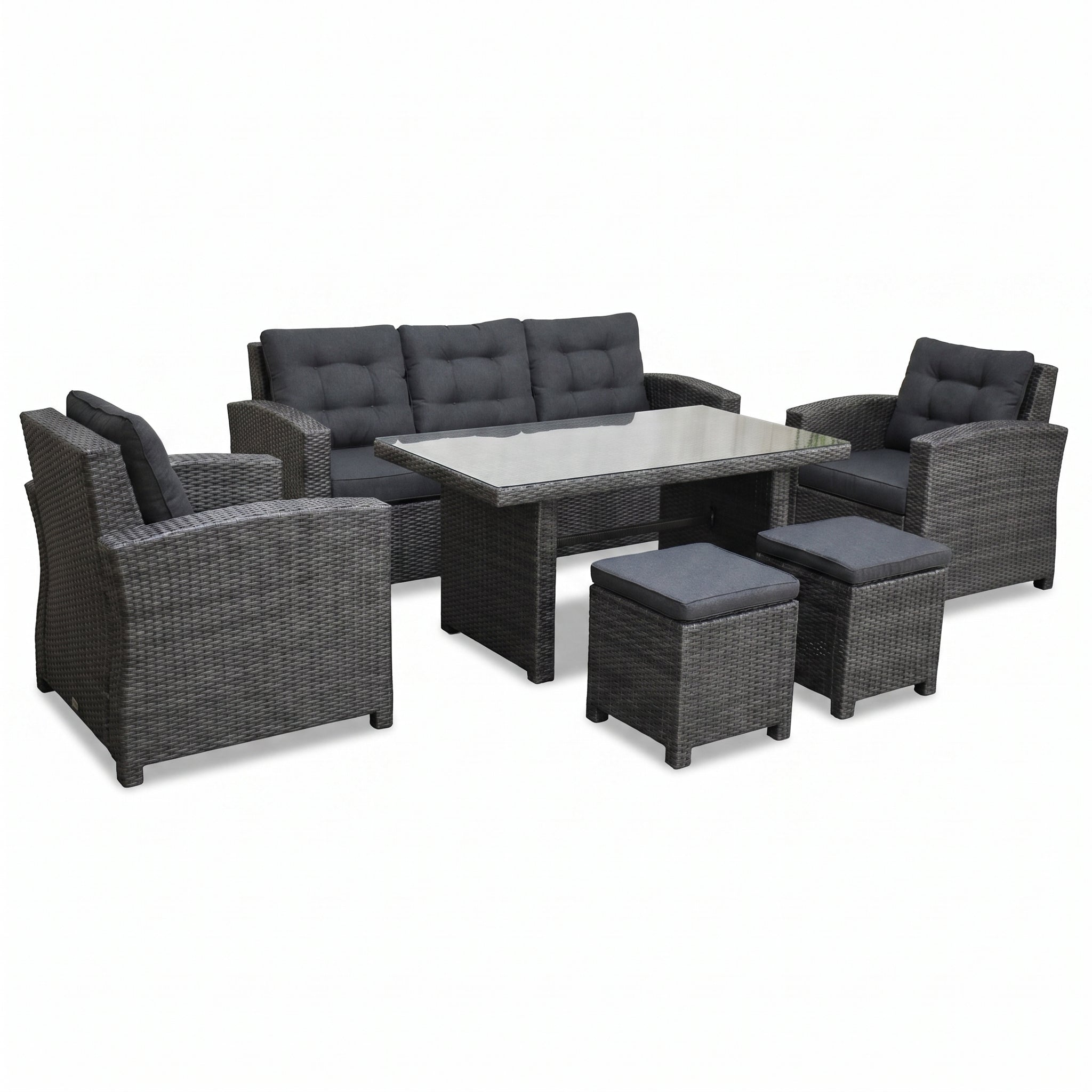 Minnesota Dining Loungeset - Glas / Dark Grey in einem stimmungsvollen Garten - Outnest Gartenmöbel