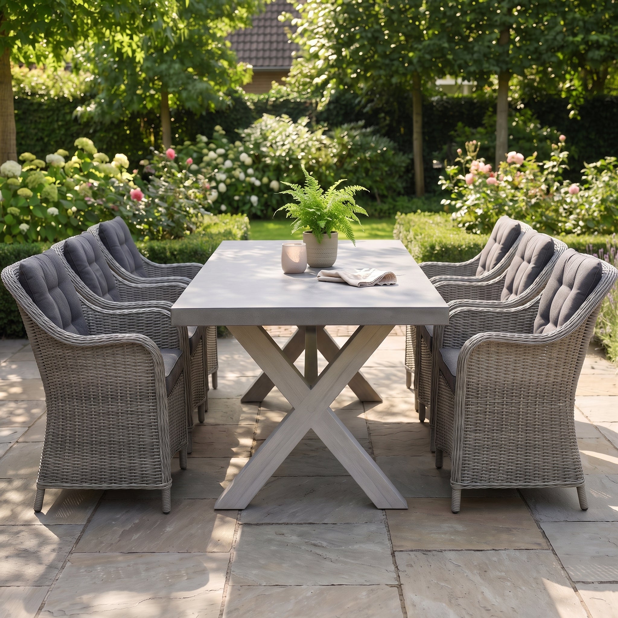 Norwich-Barcelona Verstellbares Gartenset 6 Personen Polystone Light Kobo Grey - Outnest Gartenmöbel
