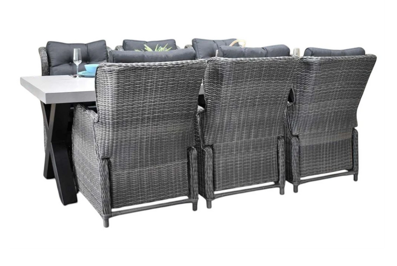 Norwich-Barcelona verstelbare Tuinset 6 Personen - Polystone, Gepoedercoat staal / Kobo Grey