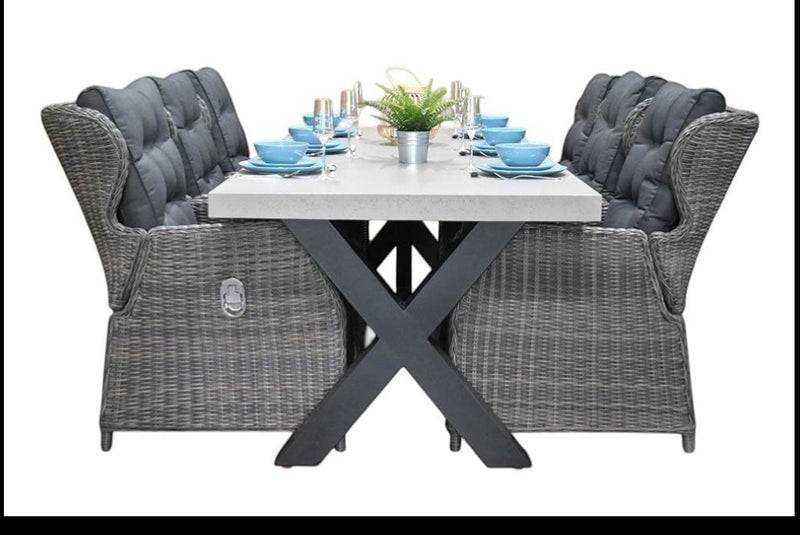 Norwich-Barcelona verstelbare Tuinset 6 Personen - Polystone, Gepoedercoat staal / Kobo Grey