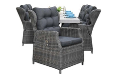 Norwich-Barcelona verstelbare Tuinset 6 Personen - Polystone, Gepoedercoat staal / Kobo Grey