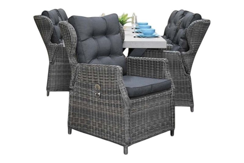 Norwich-Barcelona verstelbare Tuinset 6 Personen - Polystone, Gepoedercoat staal / Kobo Grey