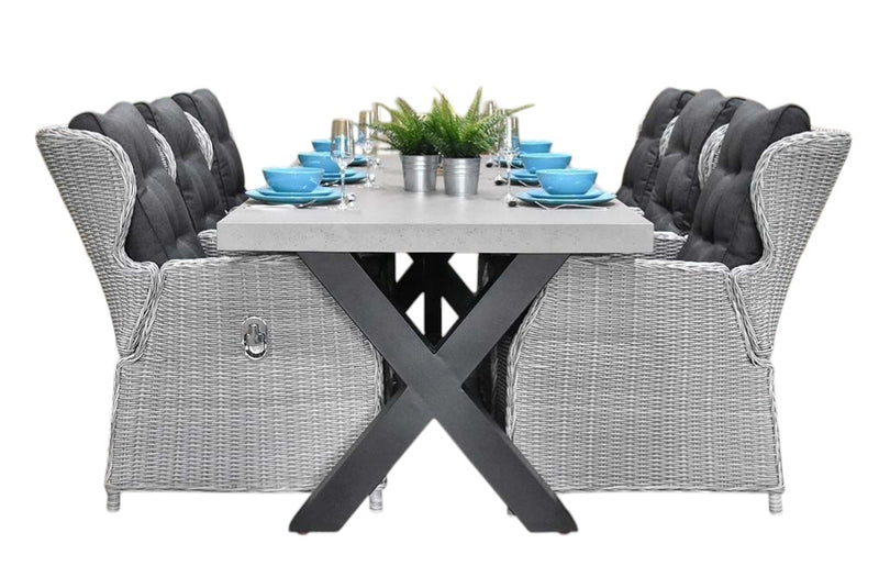 Norwich-Barcelona verstelbare Tuinset 6 Personen - Polystone, Gepoedercoat staal / Light Kobo Grey