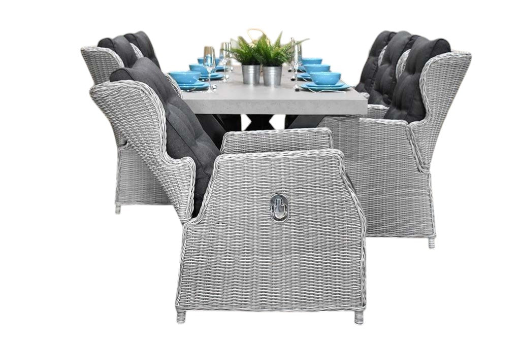Norwich-Barcelona verstelbare Tuinset 6 Personen - Polystone, Gepoedercoat staal / Light Kobo Grey