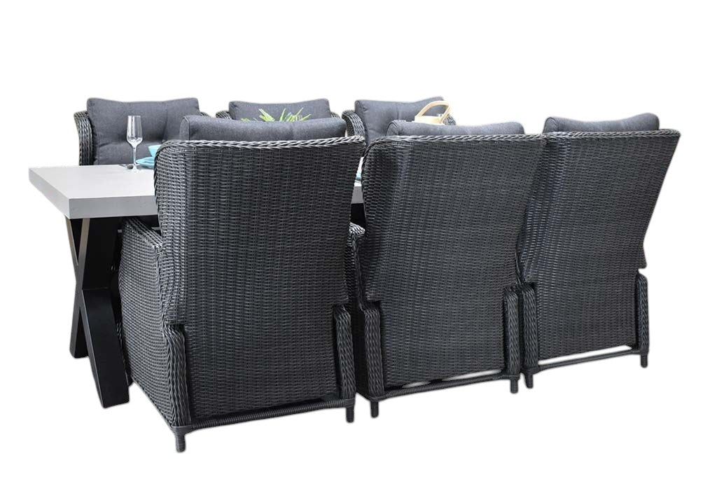 Norwich-Barcelona verstelbare Tuinset 6 Personen - Polystone, Gepoedercoat staal / Rock Grey