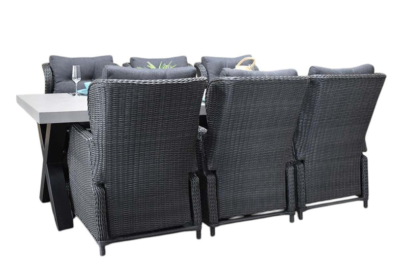 Norwich-Barcelona verstelbare Tuinset 6 Personen - Polystone, Gepoedercoat staal / Rock Grey