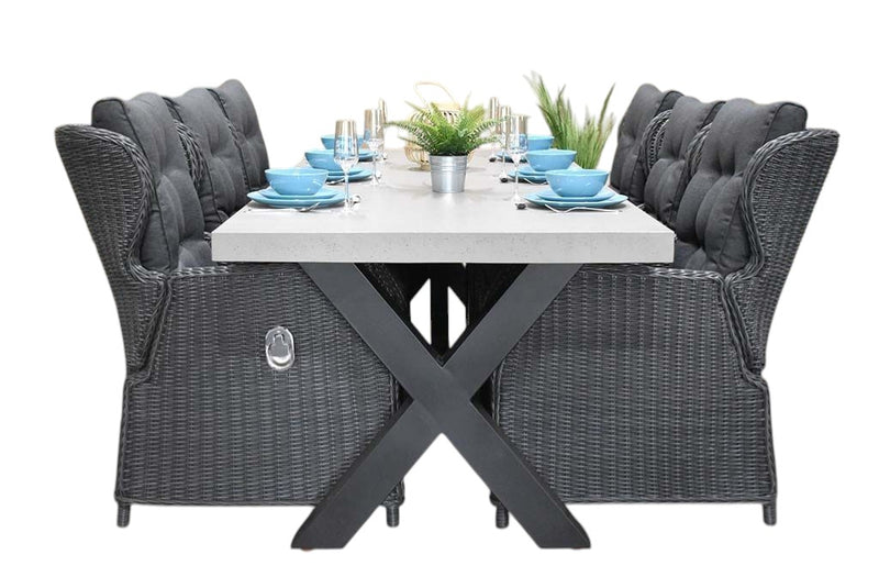 Norwich-Barcelona verstelbare Tuinset 6 Personen - Polystone, Gepoedercoat staal / Rock Grey