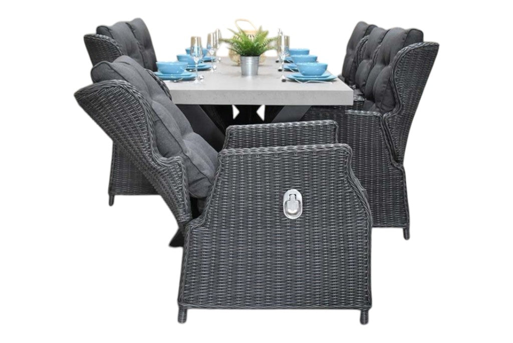 Norwich-Barcelona verstelbare Tuinset 6 Personen - Polystone, Gepoedercoat staal / Rock Grey