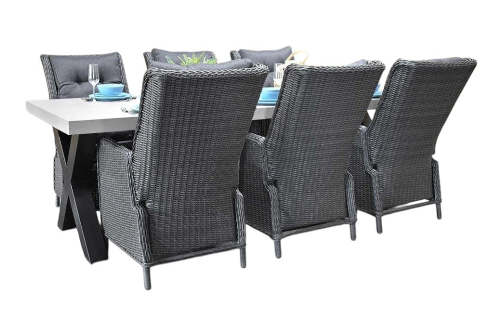 Norwich-Marling verstelbare Tuinset 6 Personen - Polystone, Gepoedercoat staal / Rock Grey