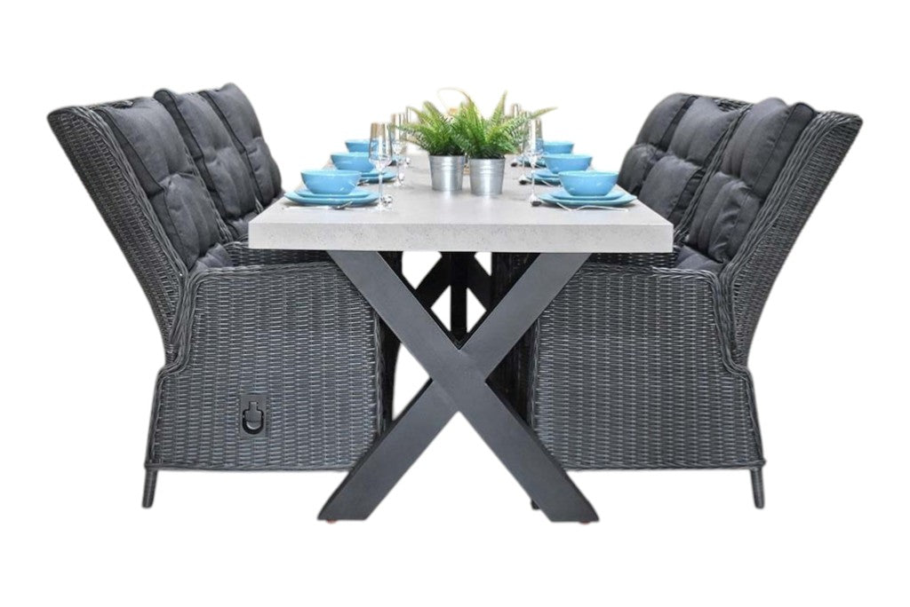 Norwich-Marling verstelbare Tuinset 6 Personen - Polystone, Gepoedercoat staal / Rock Grey