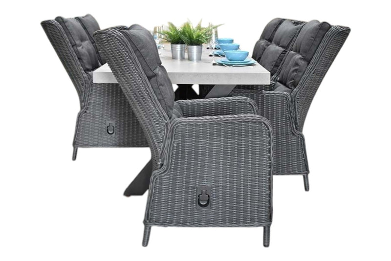 Norwich-Marling verstelbare Tuinset 6 Personen - Polystone, Gepoedercoat staal / Rock Grey