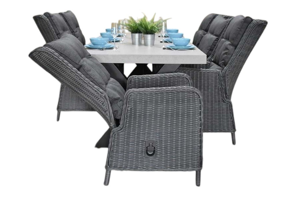 Norwich-Marling verstelbare Tuinset 6 Personen - Polystone, Gepoedercoat staal / Rock Grey