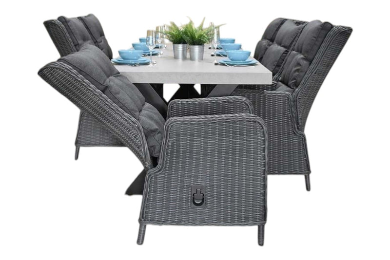 Norwich-Marling verstelbare Tuinset 6 Personen - Polystone, Gepoedercoat staal / Rock Grey
