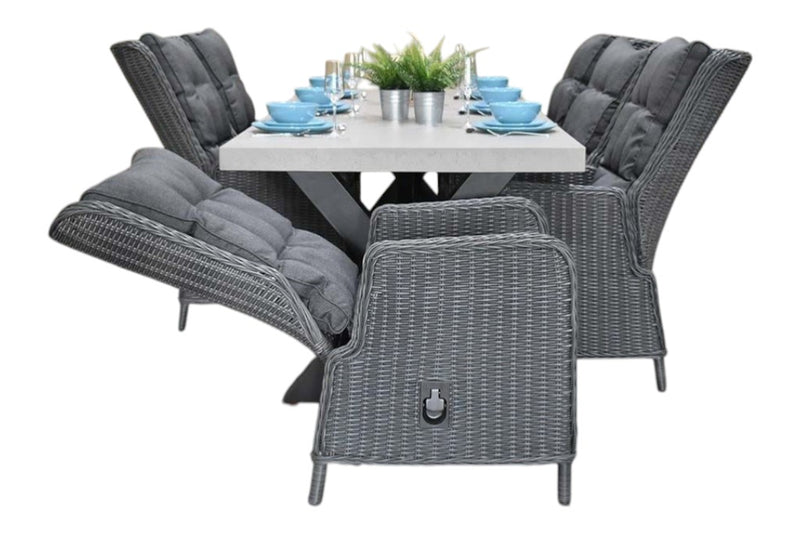 Norwich-Marling verstelbare Tuinset 6 Personen - Polystone, Gepoedercoat staal / Rock Grey