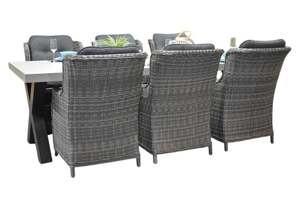 Norwich-Darwin Tuinset 6 Personen - Polystone, Gepoedercoat staal / Rock Grey