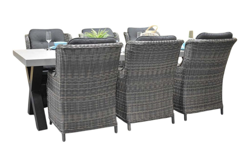 Norwich-Darwin Tuinset 6 Personen - Polystone, Gepoedercoat staal / Kobo Grey