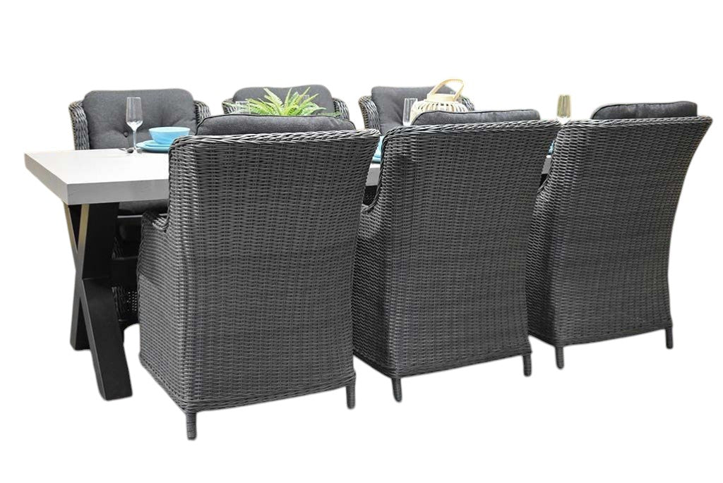 Norwich-Darwin Tuinset 6 Personen - Polystone, Gepoedercoat staal / Rock Grey