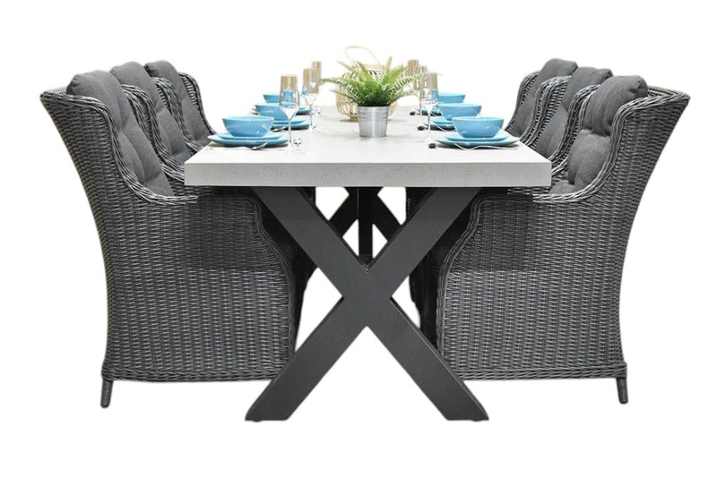 Norwich-Darwin Tuinset 6 Personen - Polystone, Gepoedercoat staal / Rock Grey