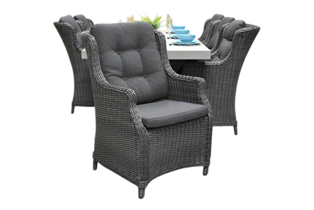 Norwich-Darwin Tuinset 6 Personen - Polystone, Gepoedercoat staal / Rock Grey