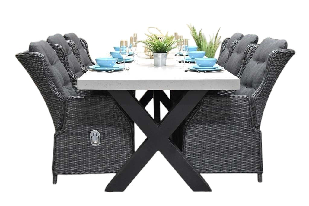 Norwich-Darwin verstelbare Tuinset 6 Personen - Polystone, Gepoedercoat staal / Rock Grey