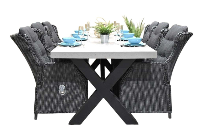 Norwich-Darwin verstelbare Tuinset 6 Personen - Polystone, Gepoedercoat staal / Rock Grey