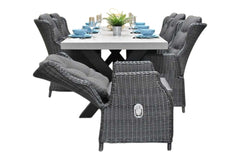 Norwich-Darwin verstelbare Tuinset 6 Personen - Polystone, Gepoedercoat staal / Rock Grey
