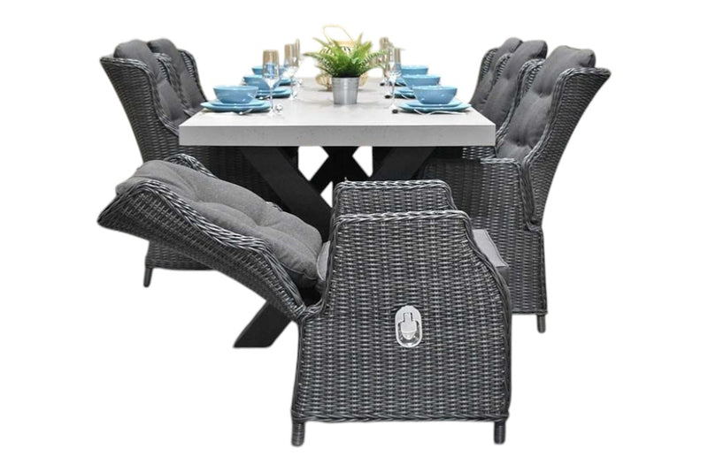 Norwich-Darwin verstelbare Tuinset 6 Personen - Polystone, Gepoedercoat staal / Rock Grey