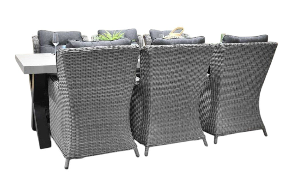 Norwich-Delano Tuinset 6 Personen - Polystone, Gepoedercoat staal / Natural Grey