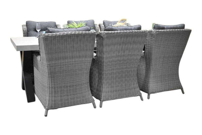 Norwich-Delano Tuinset 6 Personen - Polystone, Gepoedercoat staal / Natural Grey