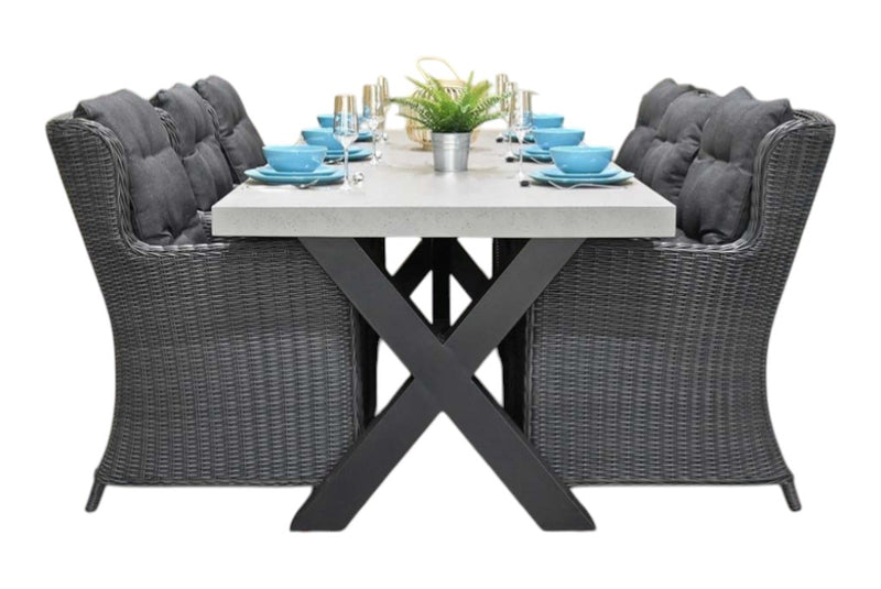Norwich-Delano Tuinset 6 Personen - Polystone, Gepoedercoat staal / Rock Grey
