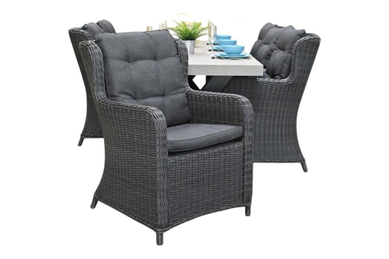 Norwich-Delano Tuinset 6 Personen - Polystone, Gepoedercoat staal / Rock Grey