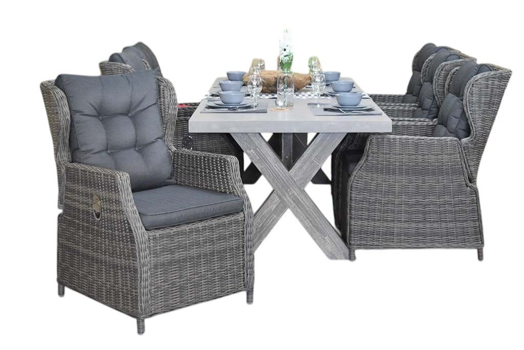 Norwich-Barcelona verstelbare Tuinset 6 Personen - Polystone, Vintage Antique Grey / Kobo Grey