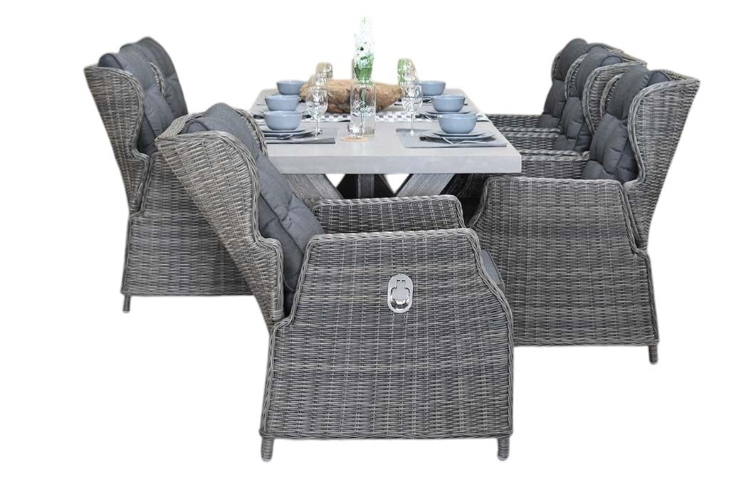 Norwich-Barcelona verstelbare Tuinset 6 Personen - Polystone, Vintage Antique Grey / Kobo Grey