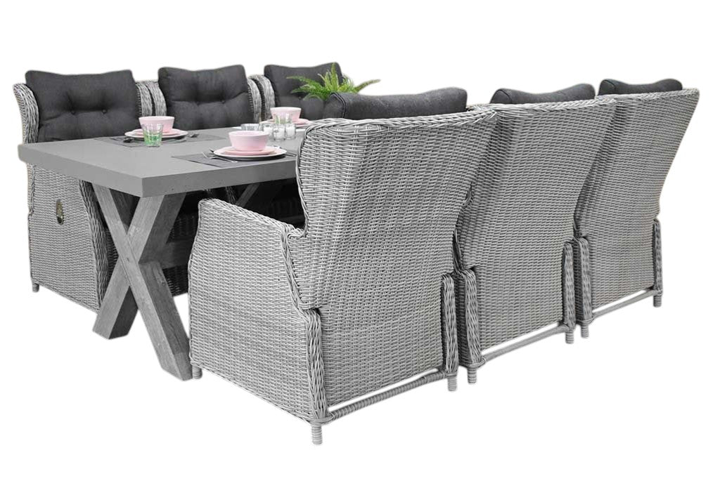 Norwich-Barcelona verstelbare Tuinset 6 Personen - Polystone, Vintage Antique Grey / Light Kobo Grey