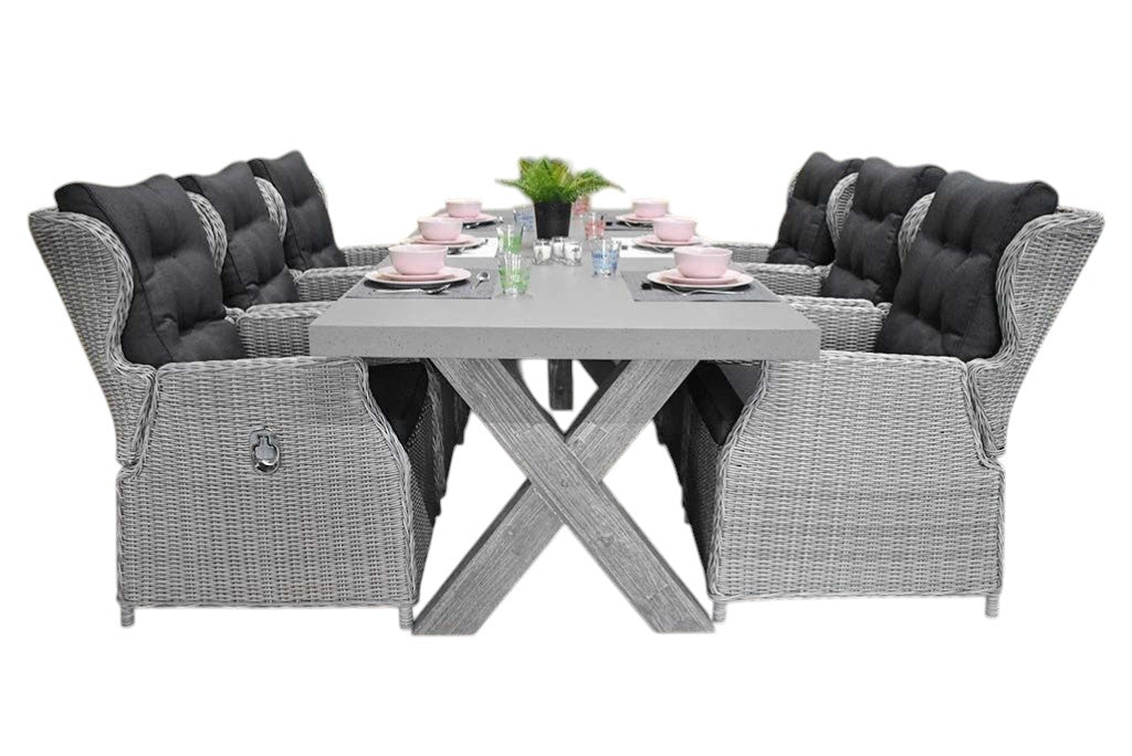 Norwich-Barcelona verstelbare Tuinset 6 Personen - Polystone, Vintage Antique Grey / Light Kobo Grey