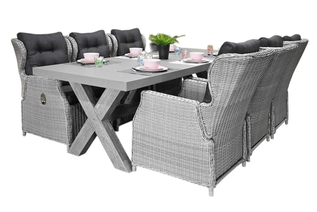 Norwich-Barcelona verstelbare Tuinset 6 Personen - Polystone, Vintage Antique Grey / Light Kobo Grey