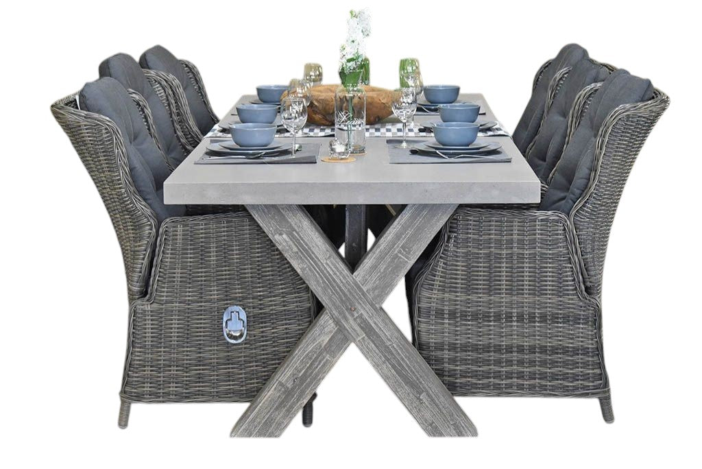 Norwich-Darwin verstelbare Tuinset 6 Personen - Polystone, Vintage Antique Grey / Kobo Grey