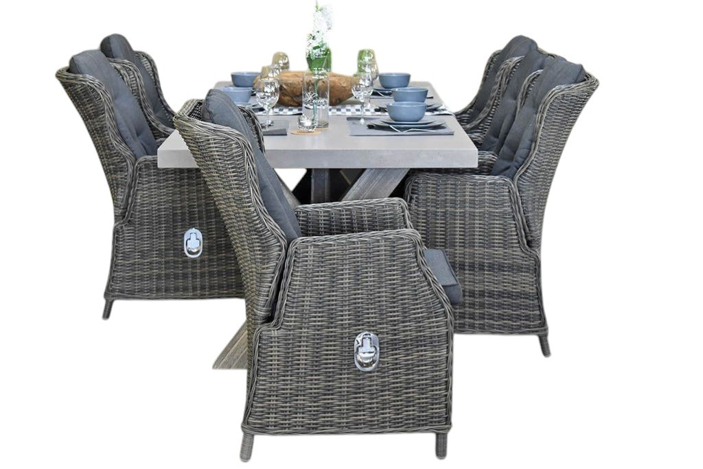 Norwich-Darwin verstelbare Tuinset 6 Personen - Polystone, Vintage Antique Grey / Kobo Grey