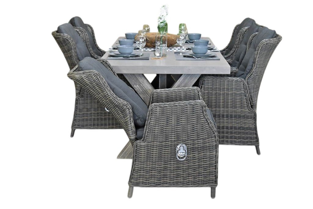 Norwich-Darwin verstelbare Tuinset 6 Personen - Polystone, Vintage Antique Grey / Kobo Grey