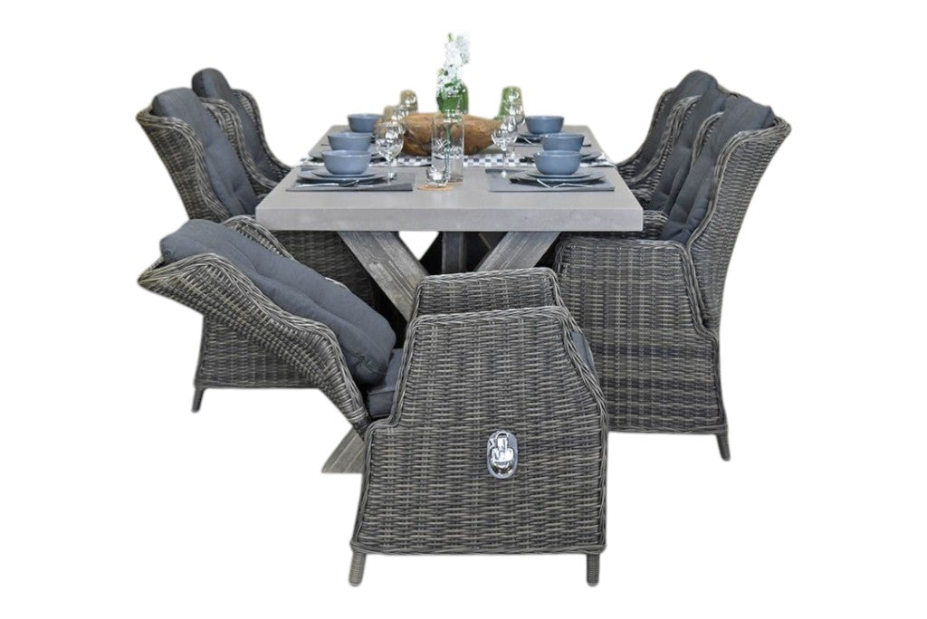 Norwich-Darwin verstelbare Tuinset 6 Personen - Polystone, Vintage Antique Grey / Kobo Grey