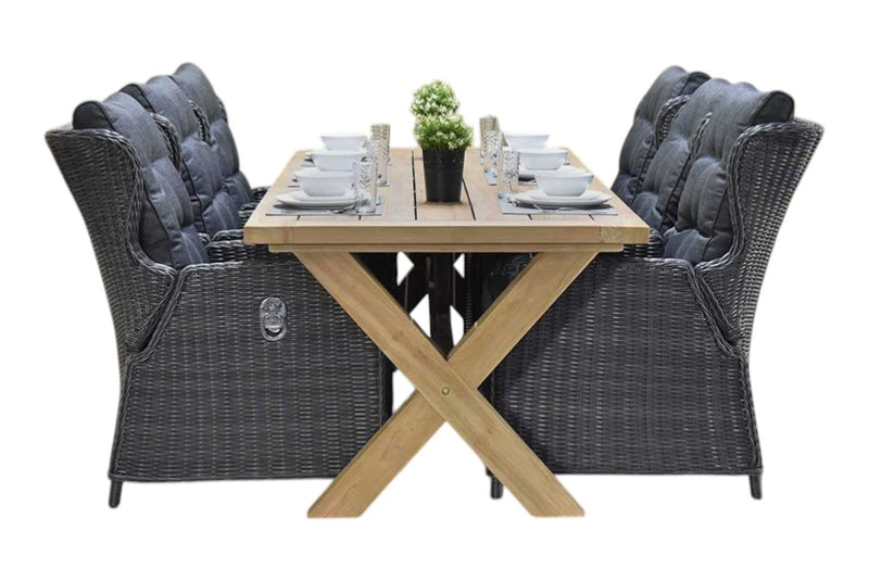 Norwich-Barcelona verstelbare Tuinset 6 Personen - Teak / Rock Grey