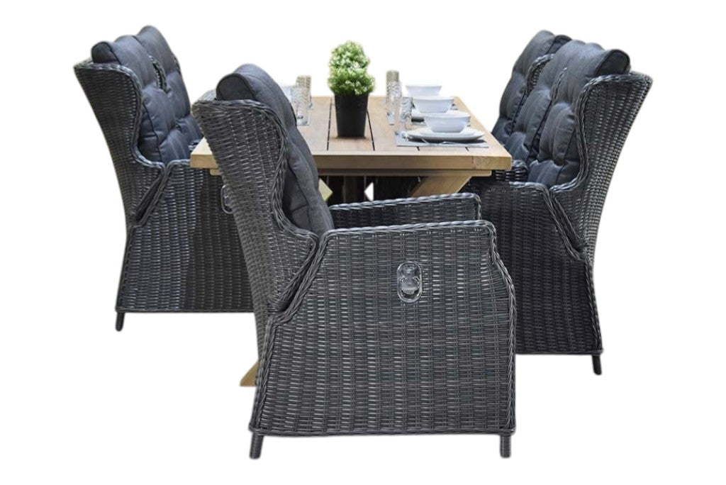 Norwich-Barcelona verstelbare Tuinset 6 Personen - Teak / Rock Grey