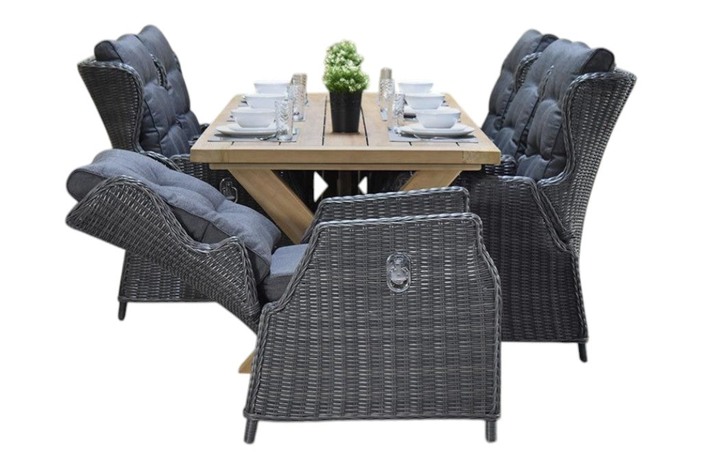 Norwich-Barcelona verstelbare Tuinset 6 Personen - Teak / Rock Grey