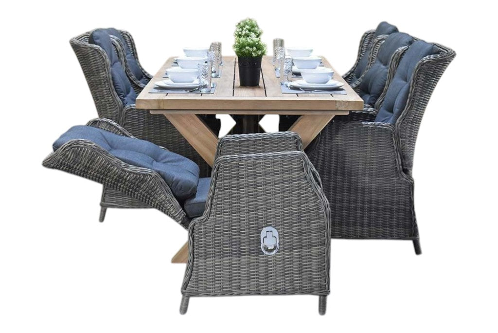 Norwich-Darwin verstelbare Tuinset 6 Personen - Teak / Kobo Grey