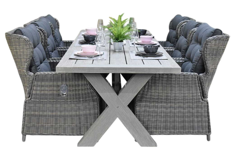 Norwich-Barcelona verstelbare Tuinset 6 Personen - Acacia / Kobo Grey