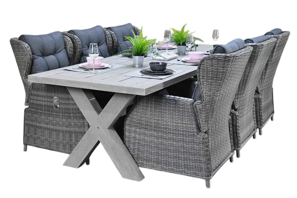 Norwich-Barcelona verstelbare Tuinset 6 Personen - Acacia / Kobo Grey