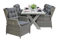 Norwich-Barcelona verstelbare Tuinset 6 Personen - Acacia / Kobo Grey